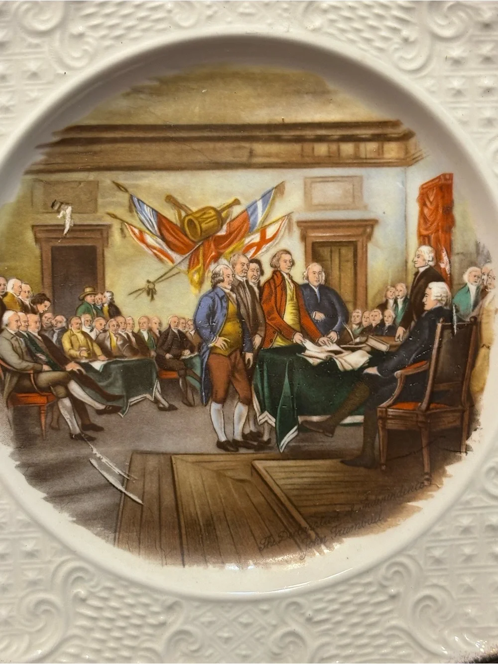 Vintage Sanders Mfg John Trumbull Revolutionary War Plates Set Declaration USA